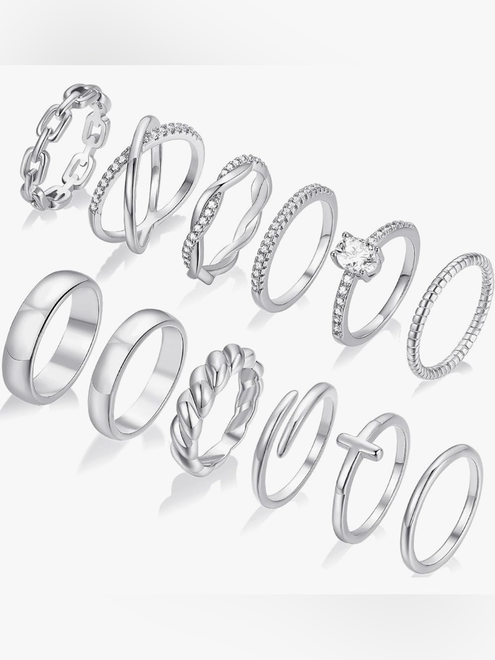 Sterling Silver-Tone Women's Ring Set - 12 Pack